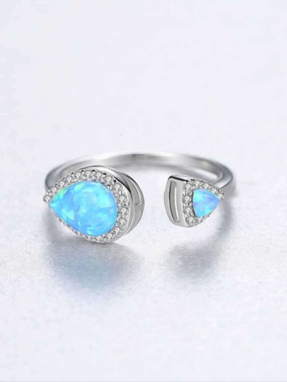Genuine Blue Opal & 9.25 Sterling Silver Ring Adjustable